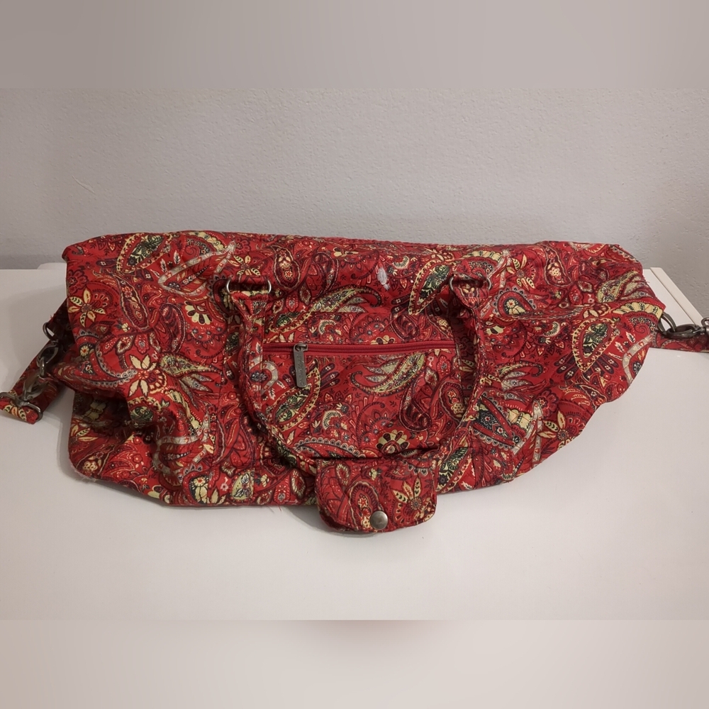 Cynthia Rowley Designer Red Paisley Traveler Weekender XL Duffle Bag Tote (READ)